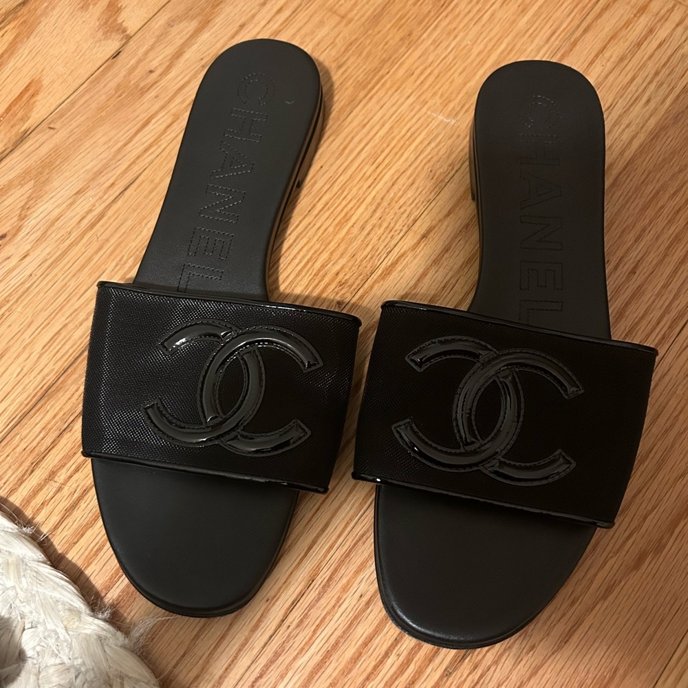 Chanel Black Slide Sandals